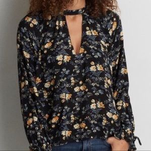 American Eagle black floral blouse